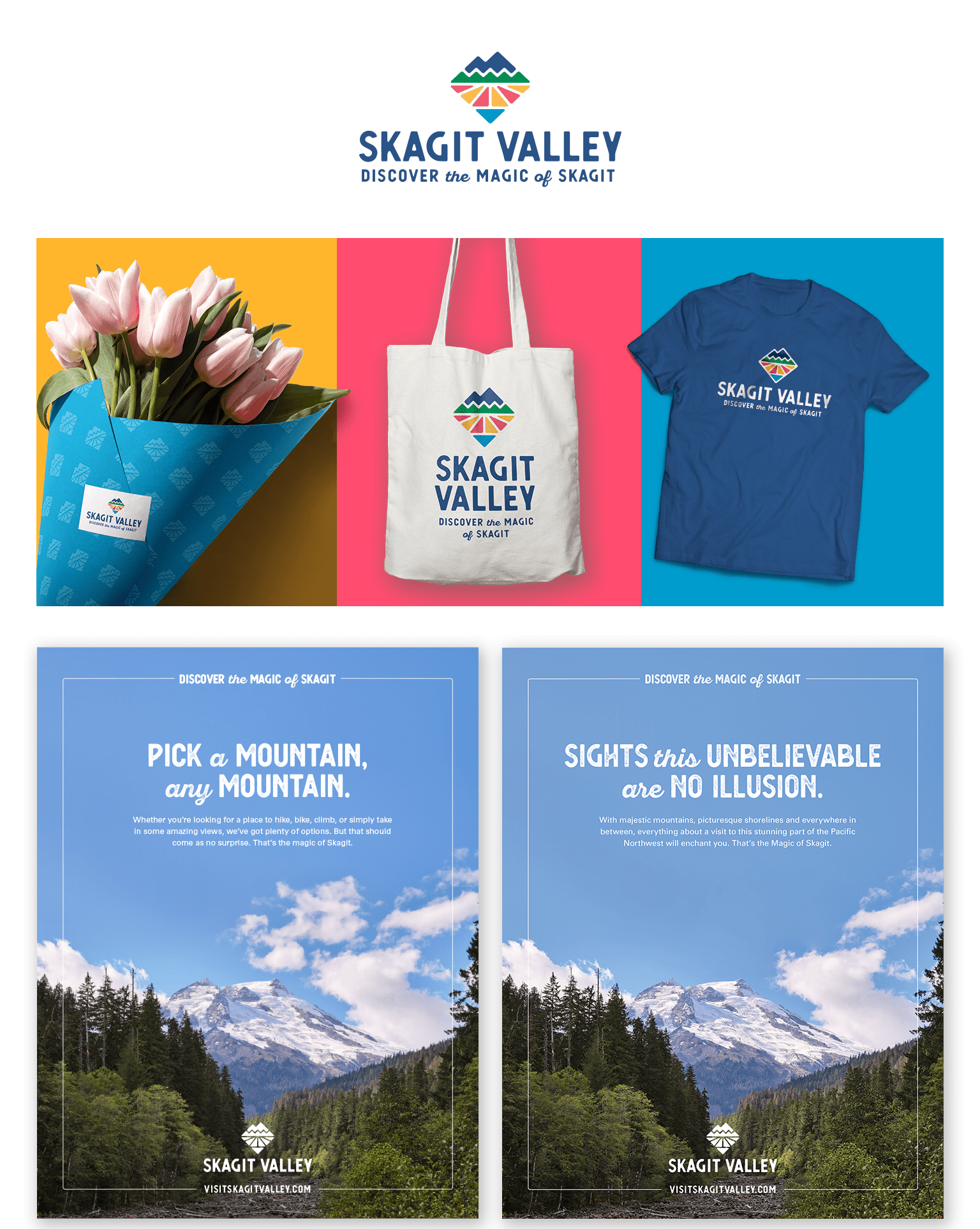 Skagit Valley case study with logo, mockup and print ads